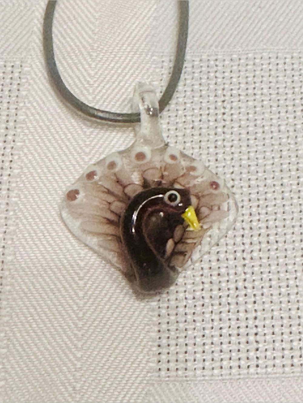 Murano Style Art Glass Peacock Pendant Handmade Necklace w/claw Clasps